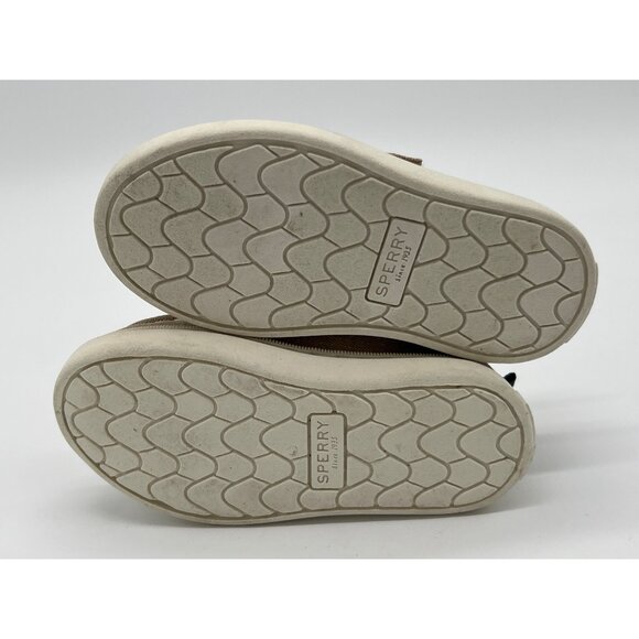 Sperry Toddler Size 7 Herringbone Boat Shoes Beige & Navy Hook & Loop - Picture 8 of 9